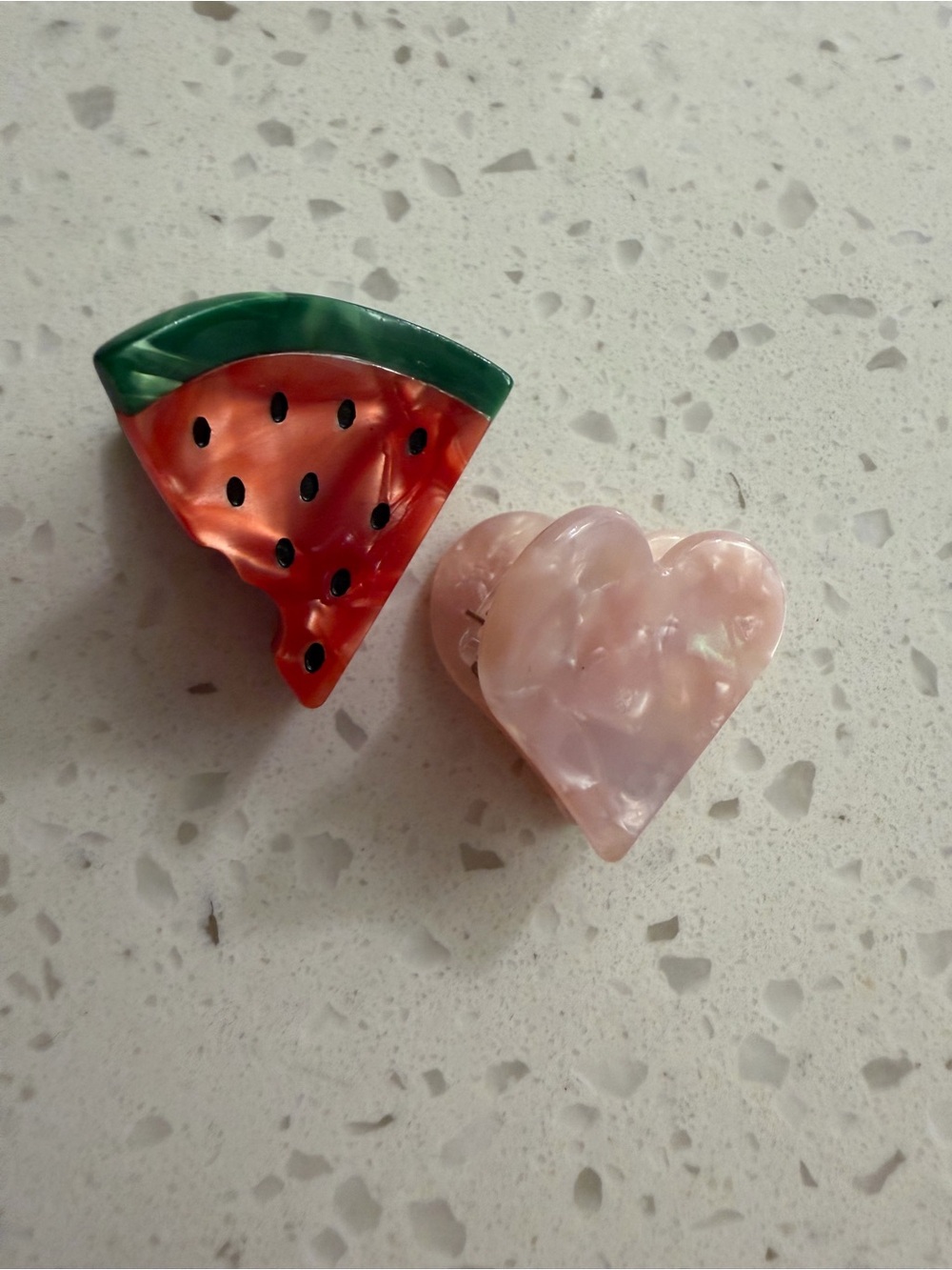Heart and Watermelon Hair Clips - Pink and Red